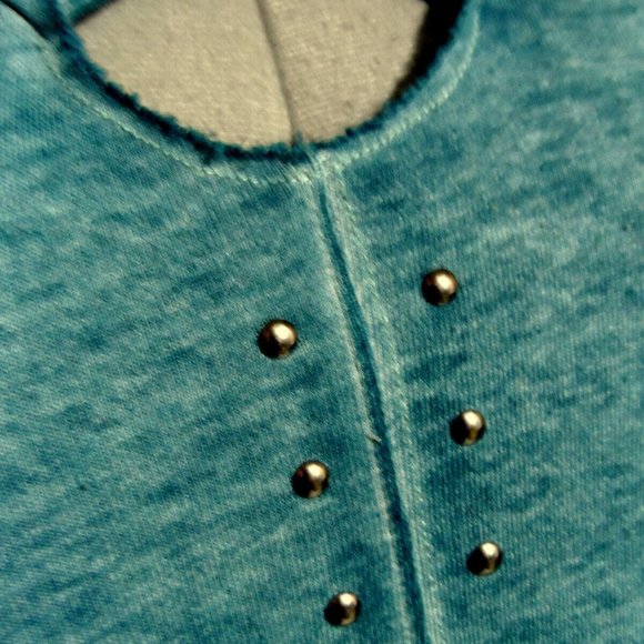 ROCK & REPUBLIC Studs Sweatshirt Top XS Blue Caged V-neck LS Trendy mineral wash - Picture 5 of 10